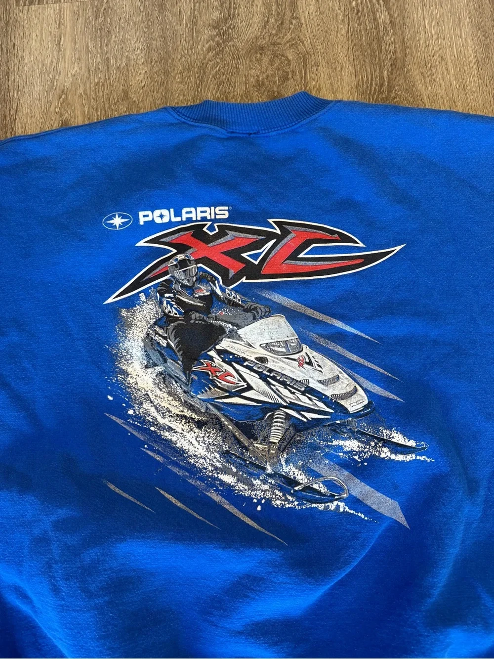 Vintage Polaris XL Snowmobile Graphic Sweatshirt Mens Size Large Blue 1990s